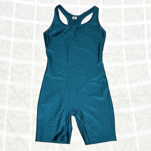 Rare Vintage The Body Co racerback green blue athletic romper jumpsuit - Picture 1 of 9